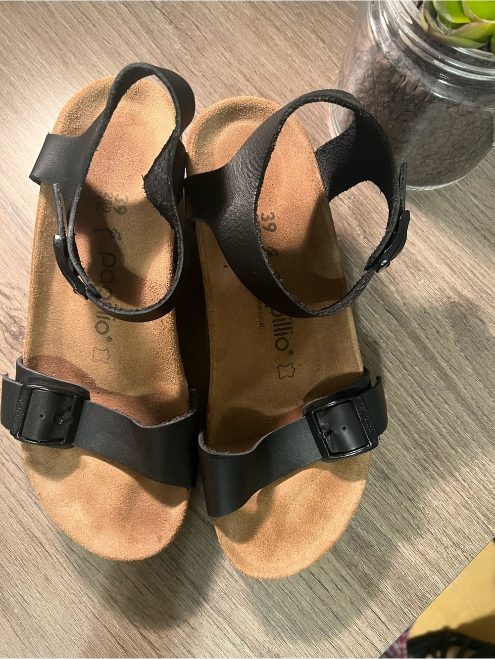 BIRKENSTOCK Papillio Black Leather Wedge Sandals with Buckles SIZE 39 - Picture 8 of 11